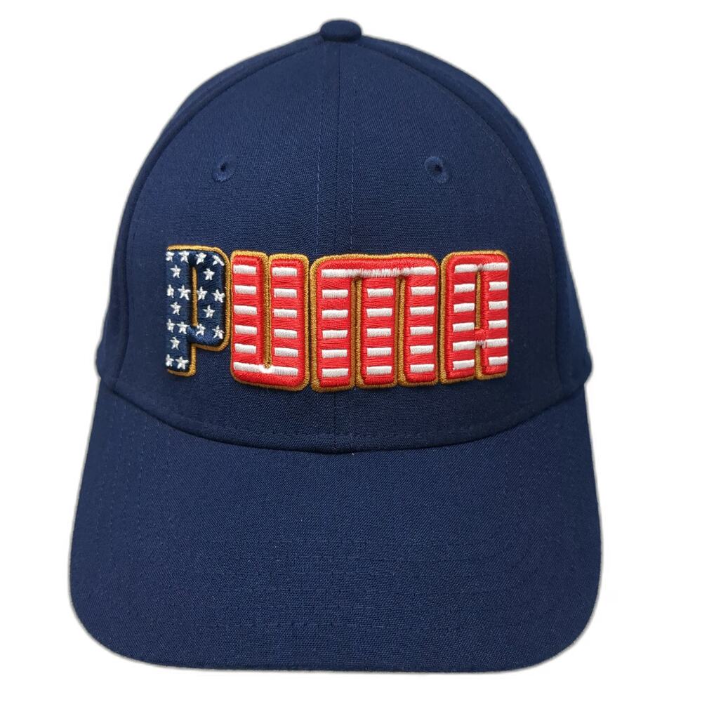 Puma Baseball Cap Blue XL US Flag Patriotic Logo Stretch Fit Athletic Golf Hat
